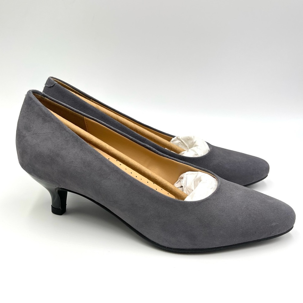 Trotters Womens Size 6.5 Kiera Grey Suede Leather Low Kitten Heels Pumps Shoes